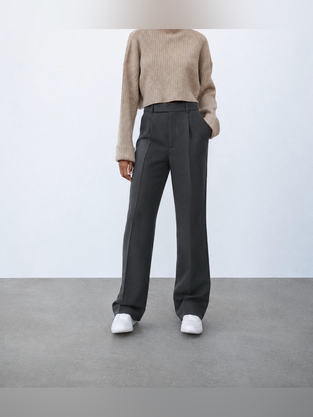 Zara Grey Wide Leg Suit Pants Size M